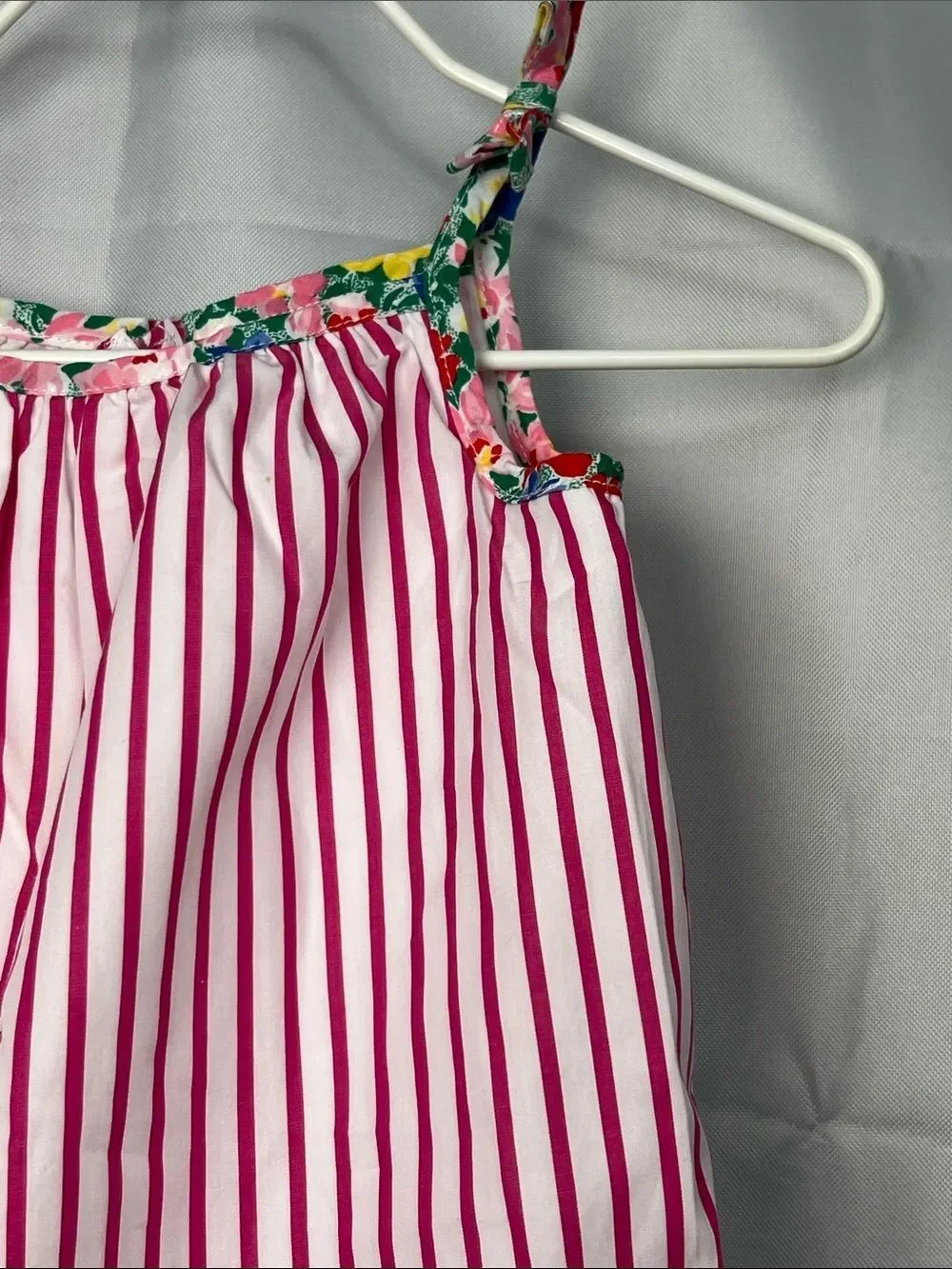 Ralph Lauren Fuchsia pink and white stripe cotton bubble romper floral trim 3 m